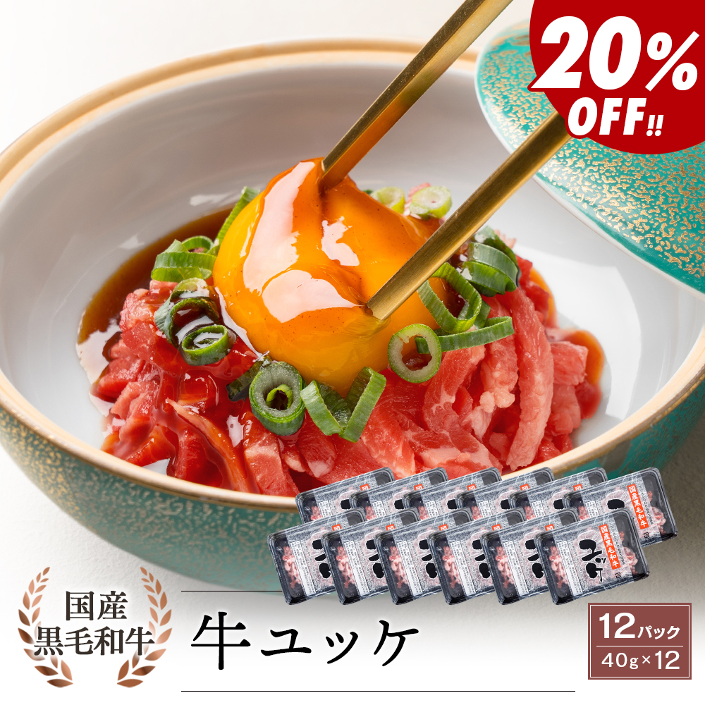 ＼4パックより20％お得♪／【生食用】国産黒毛和牛 ユッケ 40g×12パック タレ付