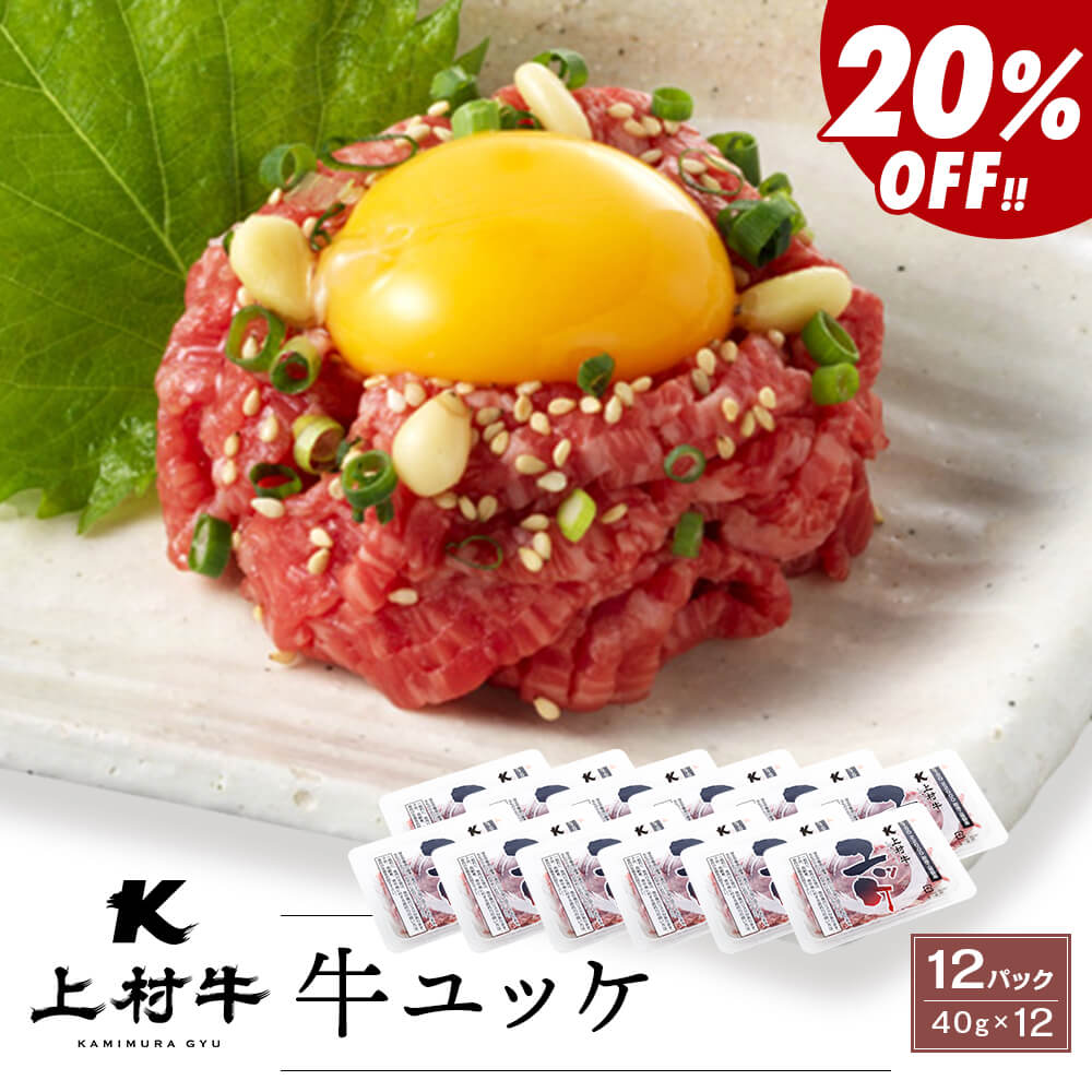 ＼4パックより20％お得♪／【生食用】上村牛 ユッケ 40g×12パック タレ付｜お中元・夏の贈り物