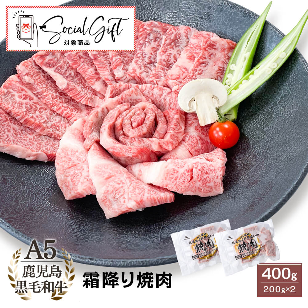 【送料無料】A5等級 鹿児島県産黒毛和牛 霜降り焼肉 400g(200g×2パック)｜お中元・夏の贈り物