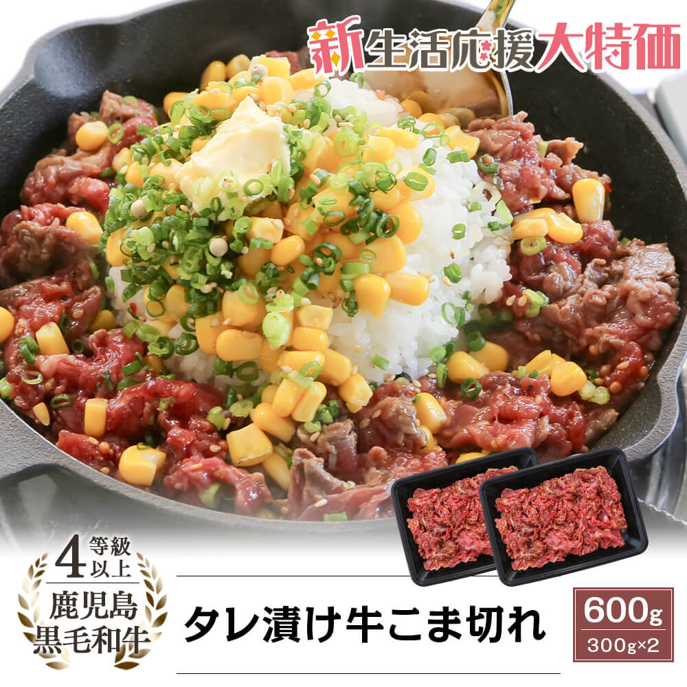 4等級以上 鹿児島県産黒毛和牛 タレ漬け牛こま切れ 600g(300g×2)